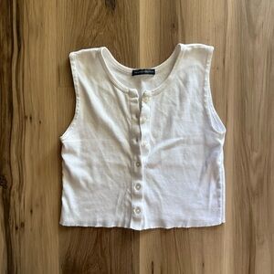 Brandy Melville White Cropped Button-Up Shirt